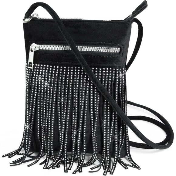 ❤️ Tassel Velvet Crossbody Bag Bling Glitter Purse Sparkle Women Evening Bag - Picture 1 of 6